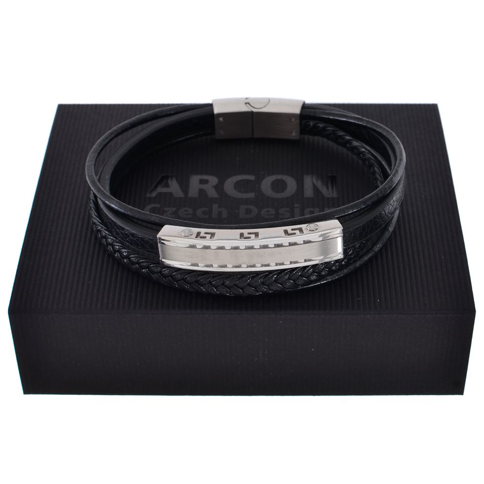 Pánský kožený náramek chirurgická ocel CHON/146 Arconbijoux