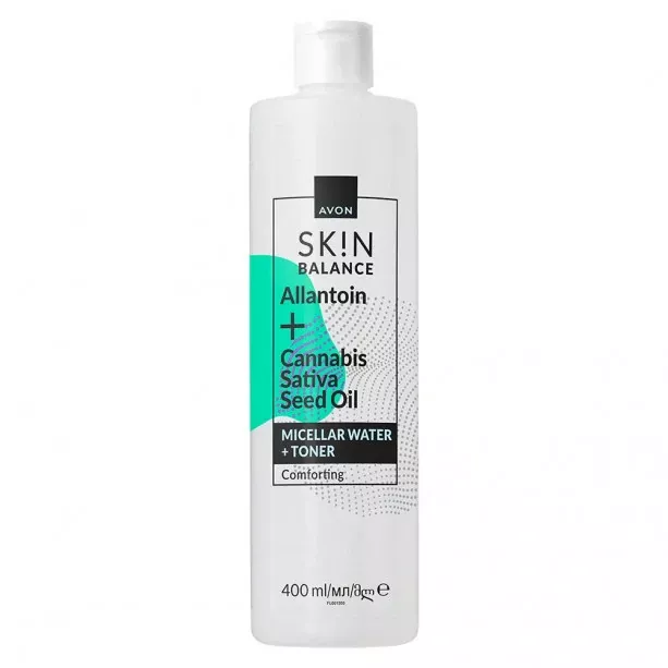 Vyrovnávající čistící Micelární voda a tonikum 2 v 1 s olejem z konopných semínek 400 ml Avon